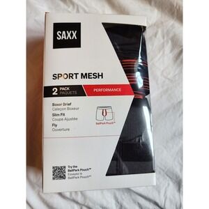 SAXX Mens Sport Mesh Boxer Briefs 2 Pack BallPark Pouch Performance Blue Large
